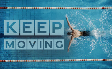 Keep Moving Motivational Quote. Creative Typography Concept Poster with Sports Background. - Powered by Adobe