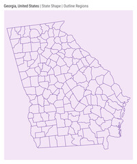 Georgia, United States. Simple vector map. State shape. Outline Regions style. Border of Georgia. Vector illustration.