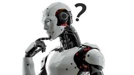 A robot displaying a question mark symbol on its face, conveying uncertainty or curiosity.