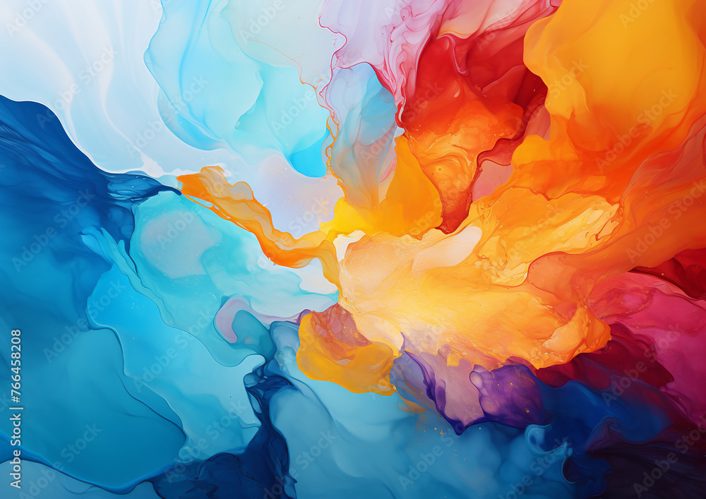 Poster watercolour paint with swirl waves abstract background,colorful background with vibrant colors for w