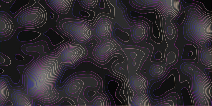 Abstract black colorful gradient Topographic line map pattern background. Abstract papercut design. Background of the topographic map. Topographic map lines, contour background. 