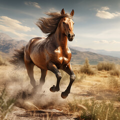 Fototapeta premium 3d rendered photo of Horse running on fields