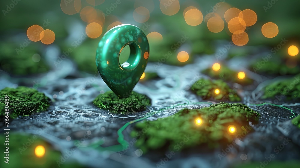 Poster realistic 3d icon depicting a green glossy location map pin gps pointer marker illustration for dest