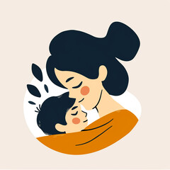 illustration of maternity, mother with child, isolated flat vector modern motherhood illustration, full of love and tenderness