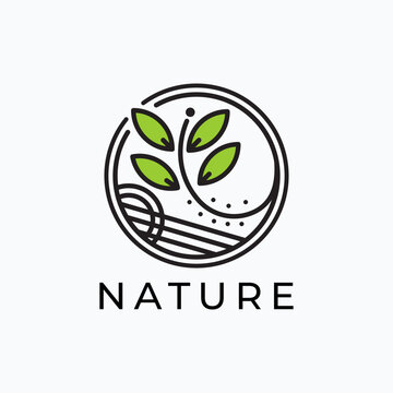 Minimalist line art plant logo illustration design. Simple nature garden shop logo concept.