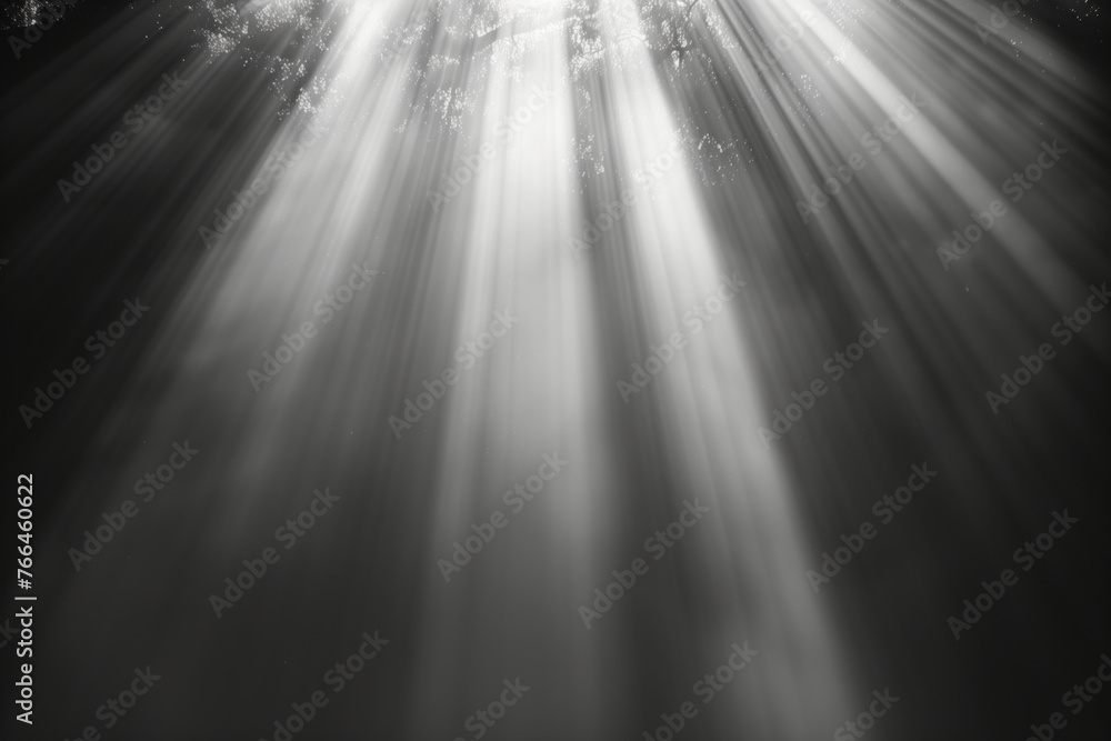 Poster black and white texture with rays of light. sun beams. god rays. background image. created with gene