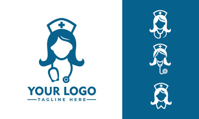 Flat Design Nurse Logo Template: Female Nurse Character Mascot for Medical Branding