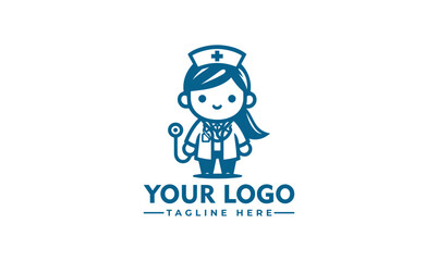 Flat Design Nurse Logo Template: Female Nurse Character Mascot for Medical Branding