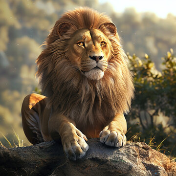 3d rendered photo of lion with nature background