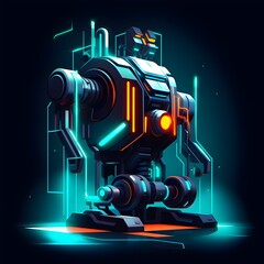 Fantasy Neon Geometric-style Robot Machine Radiating with Hologram