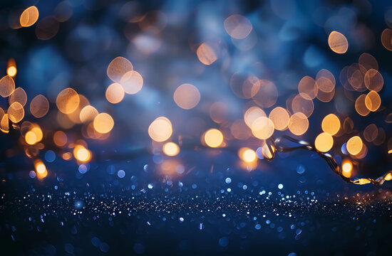Holiday And Decoration Concept Light Over Background Blue dark