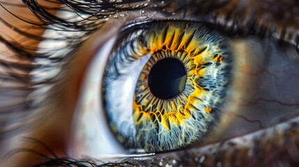 A macro image of a human eye, highlighting the unique color and texture of the iris