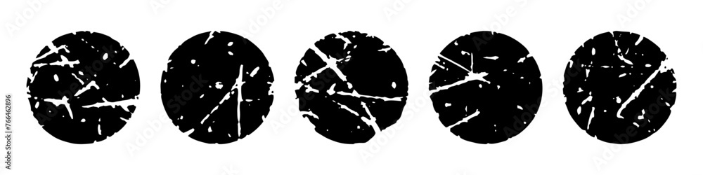 Poster stamp of shape circle frame vector illustration set. round labels with paintbrush scratch texture, i