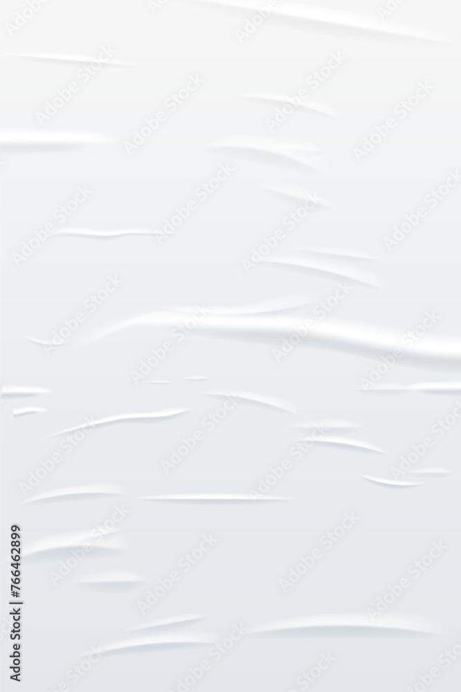 Poster glued white vertical rectangle paper sheet. vector isolated realistic crumpled poster. wet greased w