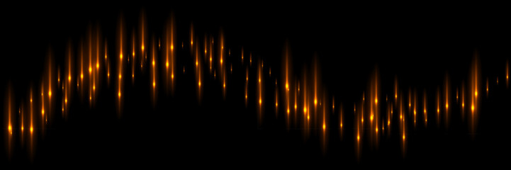 Sound waves of lines with glow light effect vector illustration. Abstract waveform of music and voice, audio digital signal graphic display, bright curve diagram of sound flow on black background