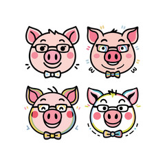 Cute baby pig head vector, icons and clip art