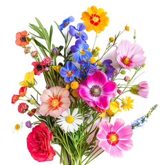 beautiful bouquet of bright flowers isolated on white background