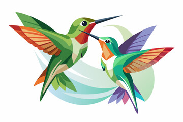 Two beautiful hummingbirds vector arts illustration