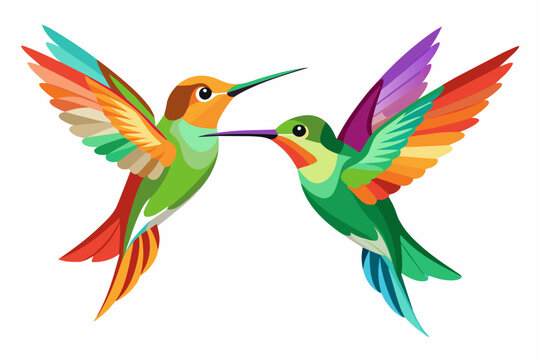 colorful hummingbirds in flight, vibrant wings clip art preview