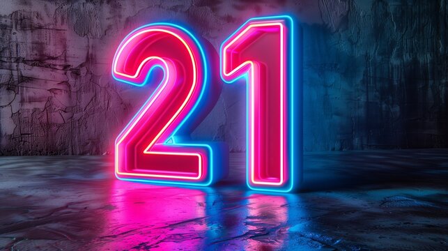 Neon Happy birthday 21 years old sign on a wall