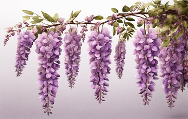 branch of beautiful hanging purple wisteria flowers - obrazy, fototapety, plakaty