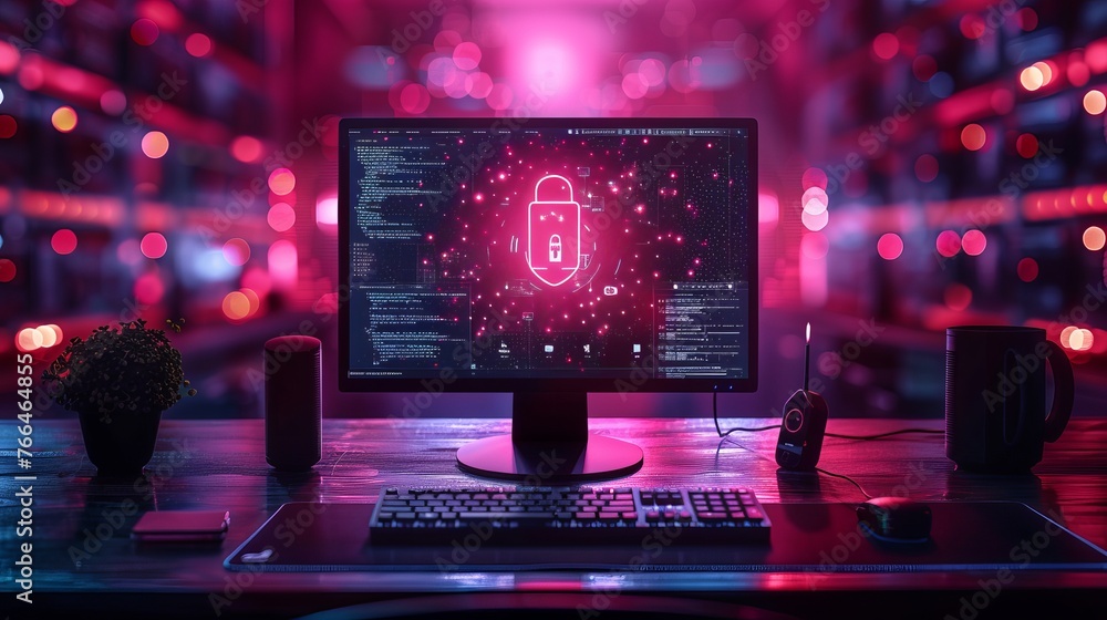 Poster visual representation of internet security concept for web pages, banners, and presentations, emphas