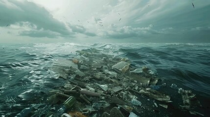 Fototapeta premium Polluted ocean. Garbage and waste. Animals suffer from pollution. Ecological disaster concept. AI-generated.