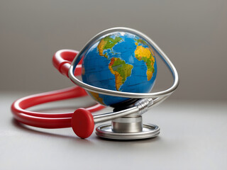 Stethoscope wrapped around the globe. Save the World, Global Healthcare and Green Earth Day concept