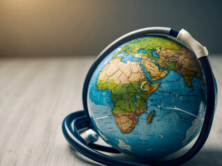 Stethoscope wrapped around the globe. Save the World, Global Healthcare and Green Earth Day concept