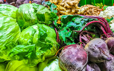 Fresh vegetables Fruit and salad Greens Herbs at the market.