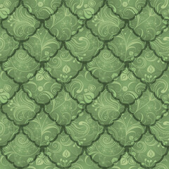Vector vintage hand drawn geometric green ecology gradient seamless pattern with floral ornament