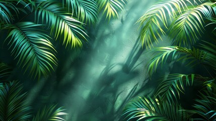 Fototapeta na wymiar Lush Jungle Scene With Palm Trees