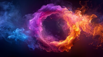 Colorful Ring of Smoke on Black Background
