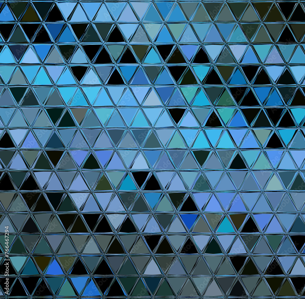 Poster blue and grey triangle mosaic with similar but different tiles