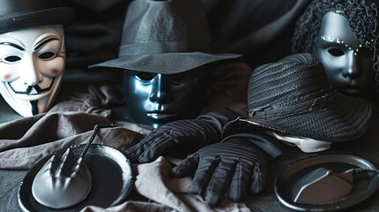 Cybercriminal Gear: Masks, Gloves, and Hats Concealing Identity