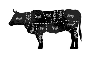 Butcher diagrams of meat cuts, cow, beef - vector illustration