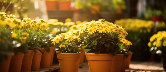 There are several houseplants in flowerpots with yellow petals, including shrubs and groundcovers,...