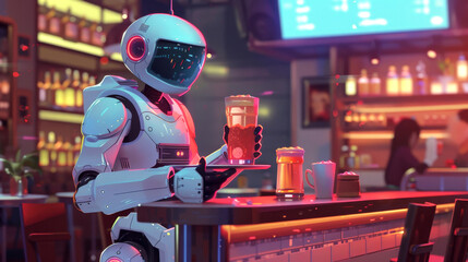 Color illustration - Revolutionizing dining: the robot waiter carrying drinks
