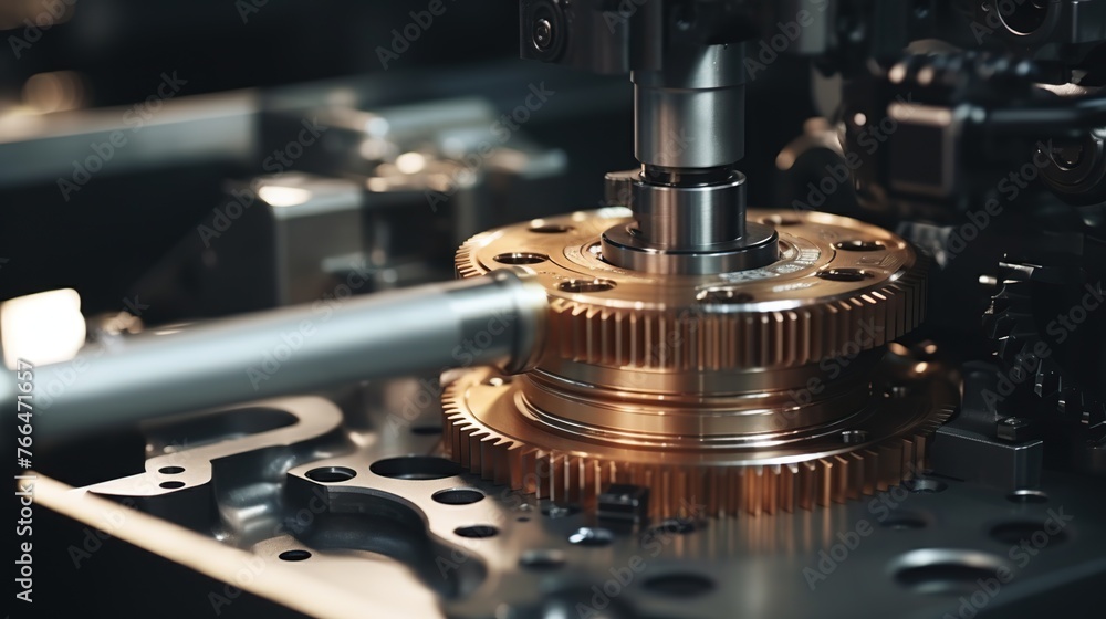 Poster metal cnc machine work gear build. modern cnc milling machine makes a cogwheel in the factory for in