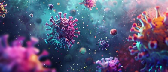 A Colorful illustration concept of virus spread and the importance of protection against infectious diseases. - obrazy, fototapety, plakaty