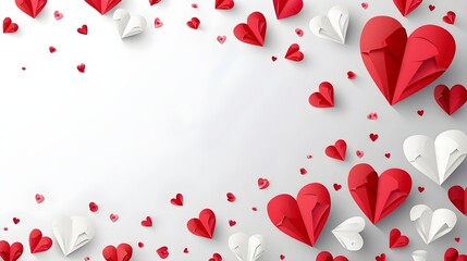 Valentine's day background with paper hearts on white, copy space concept for love and romance - obrazy, fototapety, plakaty