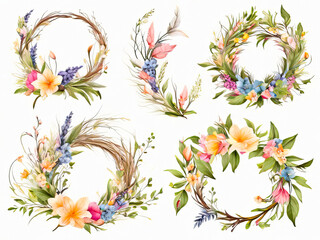 Fototapeta na wymiar Watercolor wreaths set. Happy Easter festive design element.