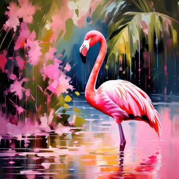 Pink flamingo bird painting.