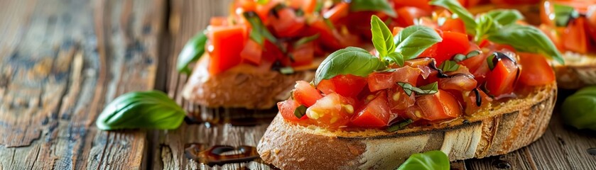 A Tasty bruschetta topped with tomato basil
