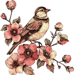 Swallow Avian Harmony Birds Perched Among Blossoms vector