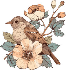 Swallow Avian Harmony Birds Perched Among Blossoms Vector