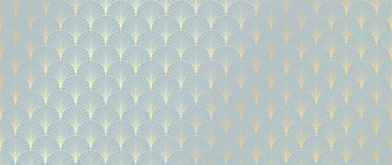 Foto auf Acrylglas Luxury art deco seamless pattern background vector. Abstract elegant art nouveau with delicate golden geometric line vintage decorative minimalist texture style. Design for wallpaper, banner, card. © TWINS DESIGN STUDIO