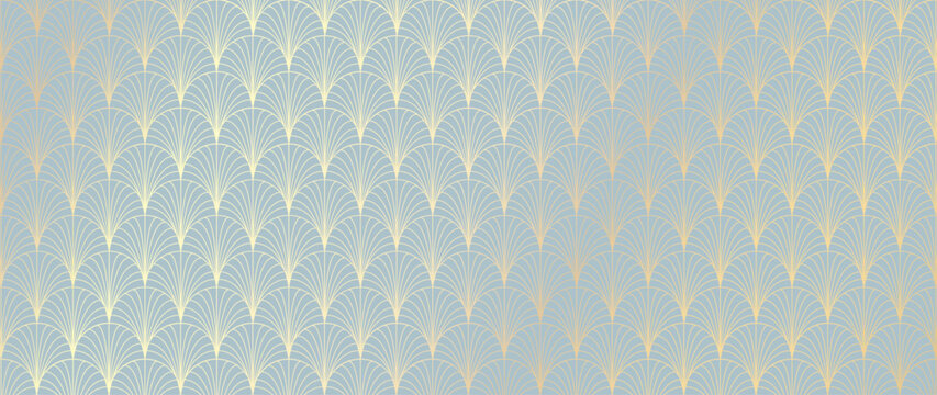 Naklejki Luxury art deco seamless pattern background vector. Abstract elegant art nouveau with delicate golden geometric line vintage decorative minimalist texture style. Design for wallpaper, banner, card.