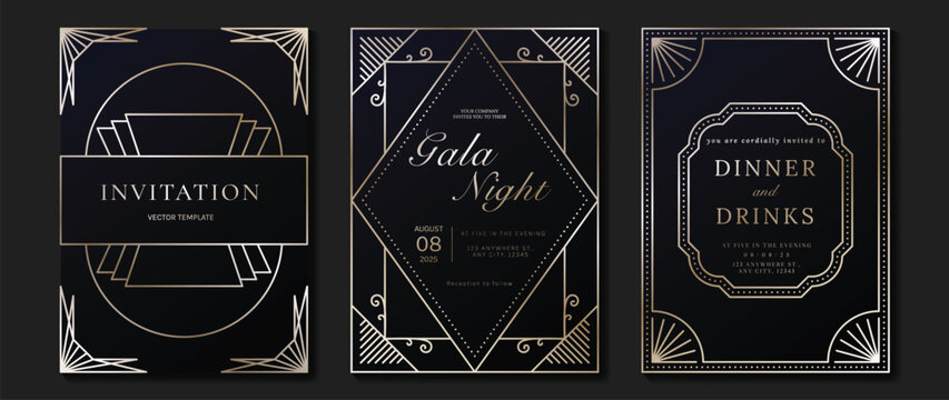Luxury invitation card background vector. Elegant classic antique design, silver lines gradient on gradient blue background. Premium design illustration for gala card, grand opening, art deco.