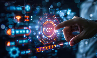 Futuristic Interface of Customer Data Platform (CDP) Displaying Advanced Analytics and Marketing Tools